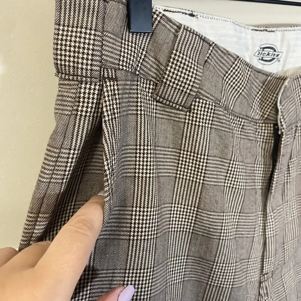 Dickies Relaxed Fit Glen Plaid Bakerhill Pant Brown Tan 100% Cotton Sz 6R - Picture 5 of 12